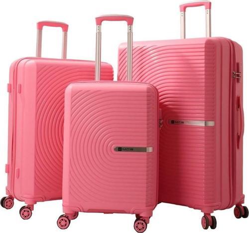 3lü Set Kırılmaz Silikon Seyahat Valizi Bavulu V374 Pembe