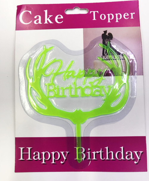Happy Birthday Yazılı Yeşil Dallı Pasta Kek Çubuğu