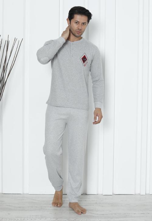 Falkom 5006 İnterlok Kalın Kışlık Çizgili Erkek Ev Pijama Takımı