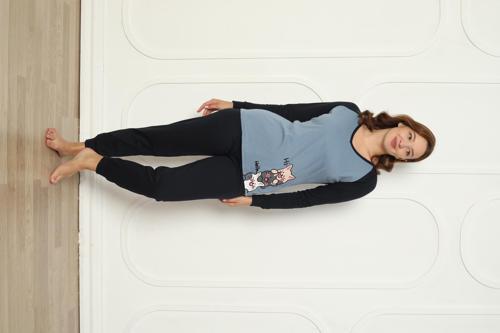 Fawn 04-3024 İnterlok Kumaş Minnoş Kedili Kışlık Ev Kadın Pijama Takımı