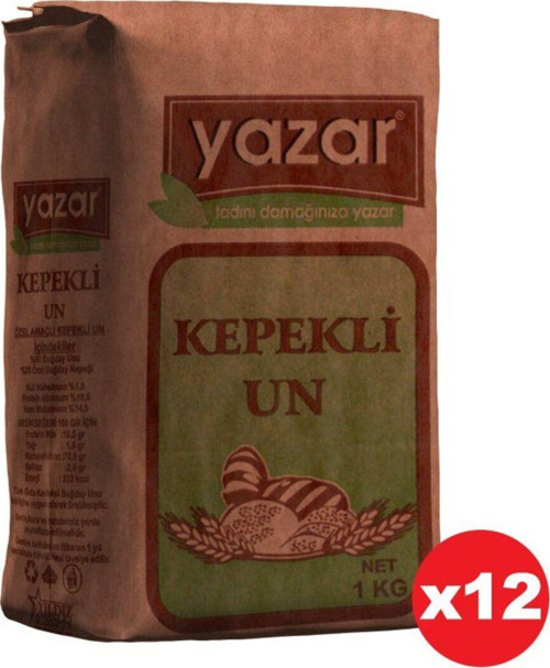 Taş Değirmende Öğütülmüş Tam Buğday Kepekli Un 1 Kg X 12 Paket