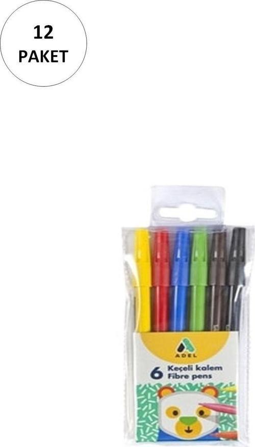 12 Paket Adel Keçeli Kalem 6 Renk Yl