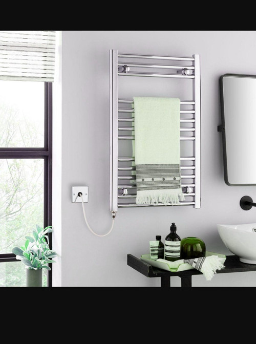550X800 Krom Termostatlı Elektrikli Havlupan Isıtıcı Radyatör 10 Yıl Garantili