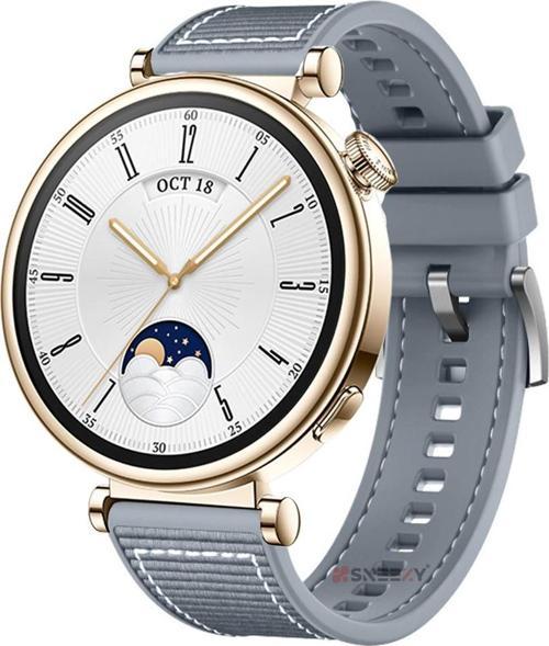 Huawei Watch GT4 41mm İle Uyumlu Dikiş Desenli Metal Tokalı Dokuma Silikon Kordon