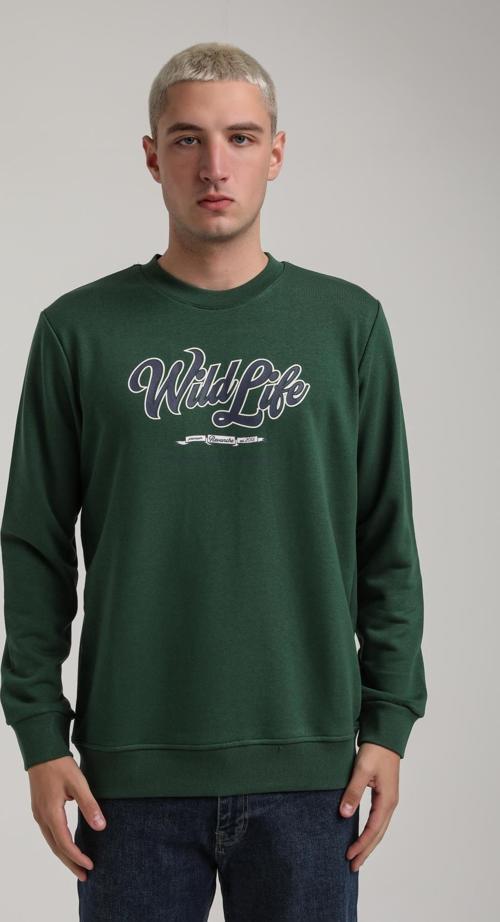 Bisiklet Yaka Yeşil Slim Fit Sweatshirt 24FWM60195