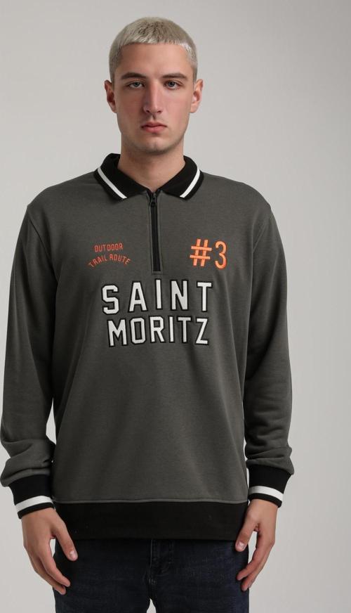 Bisiklet Yaka Haki Slim Fit Sweatshirt 24FWM60207