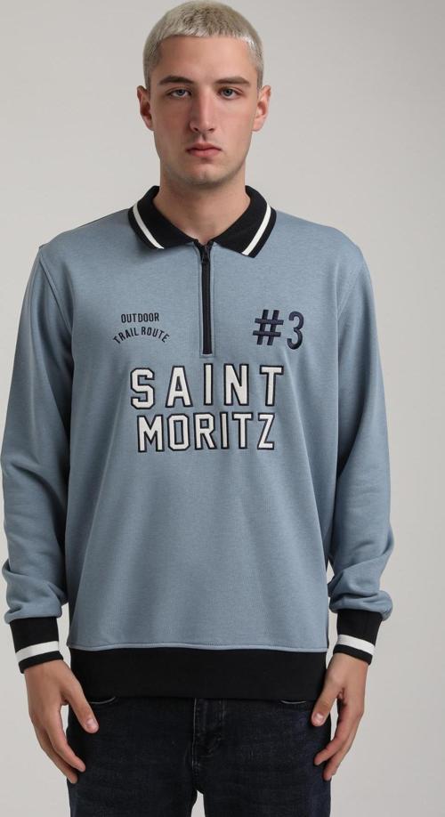 Bisiklet Yaka Mavi Slim Fit Sweatshirt 24FWM60207