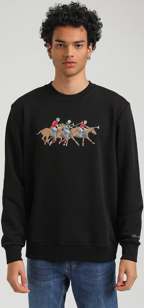 Bisiklet Yaka Siyah Regular Custom Sweatshirt 23FWM60144