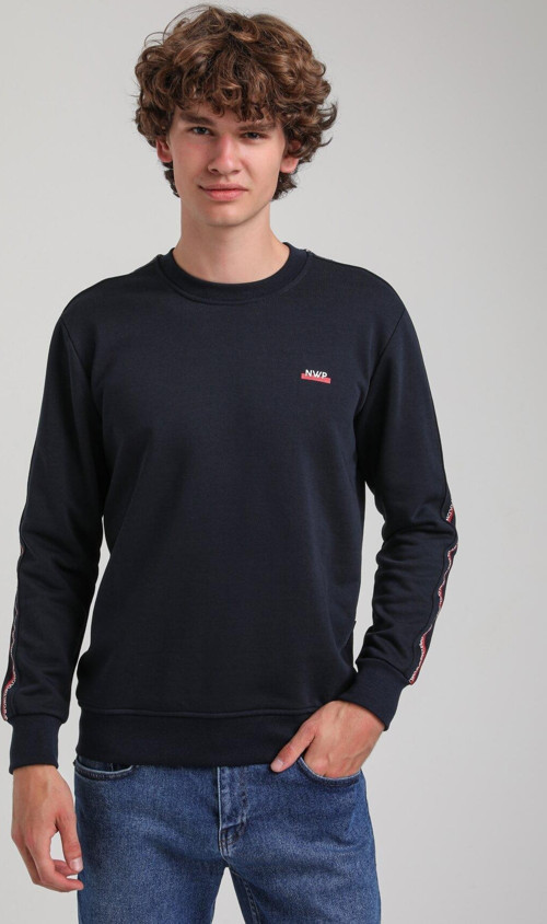 Bisiklet Yaka Lacivert Slim Fit Sweatshirt 23FWM60145