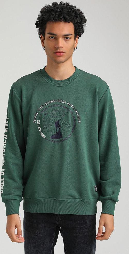 Bisiklet Yaka Yeşil Slim Fit Sweatshirt 23FWM60147