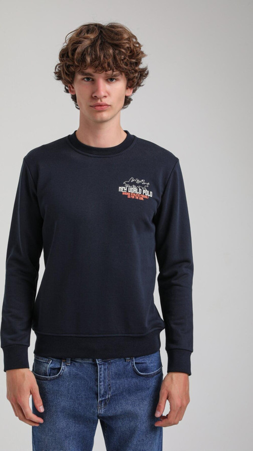Bisiklet Yaka Lacivert Slim Fit Sweatshirt 23FWM60158