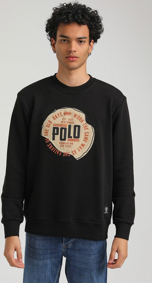 Bisiklet Yaka Siyah Slim Fit Sweatshirt 23FWM60163