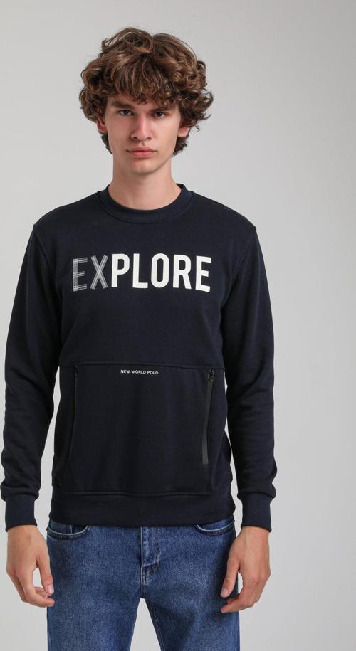 Bisiklet Yaka Lacivert Slim Fit Sweatshirt 23FWM60165