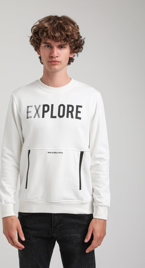 Bisiklet Yaka Ekru Slim Fit Sweatshirt 23FWM60165