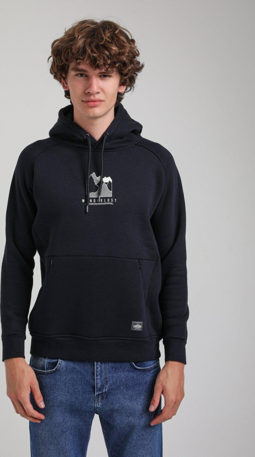 Kapüşonlu Lacivert Slim Fit Hoodie 23FWM64042