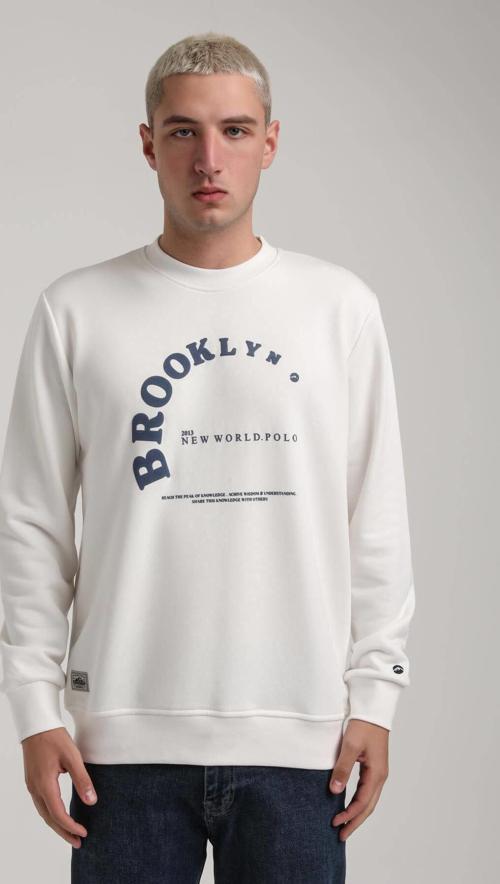 Bisiklet Yaka Ekru Slim Fit Sweatshirt 24FWM60172