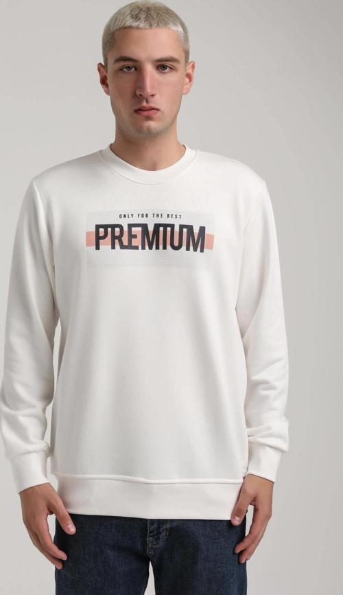 Bisiklet Yaka Ekru Slim Fit Sweatshirt 24FWM60174