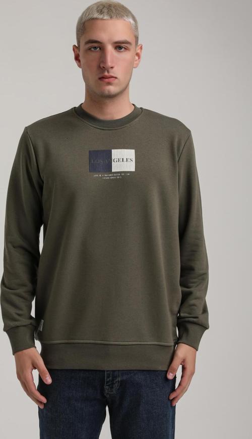 Bisiklet Yaka Haki Slim Fit Sweatshirt 24FWM60182