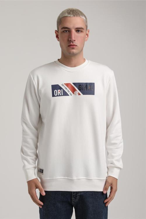 Bisiklet Yaka Ekru Slim Fit Sweatshirt 24FWM60184