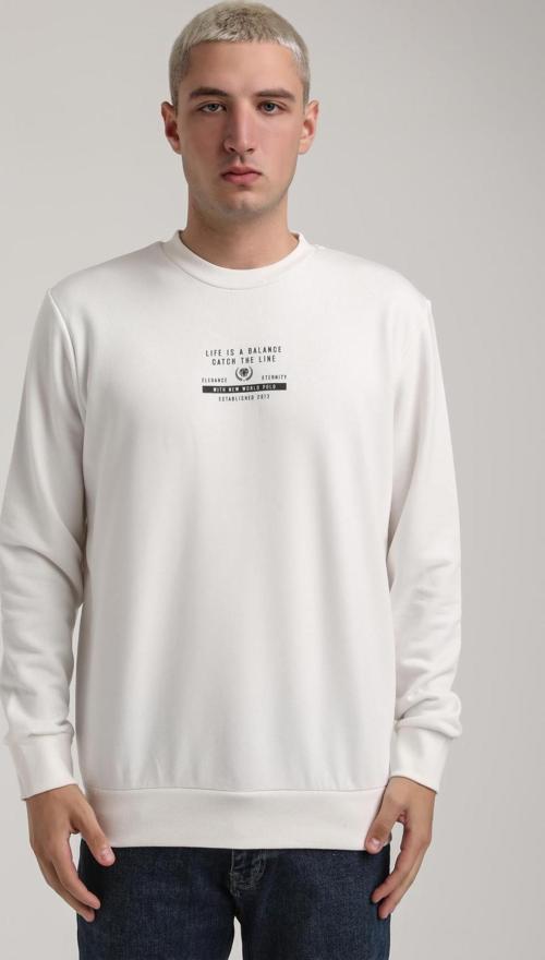 Bisiklet Yaka Ekru Slim Fit Sweatshirt 24FWM60185