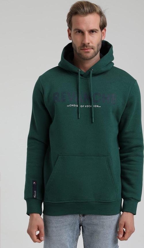 Kapüşonlu Koyu Yeşil Slim Fit Hoodie 22FWM64031