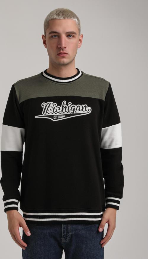 Bisiklet Yaka Siyah Slim Fit Sweatshirt 24FWM60192