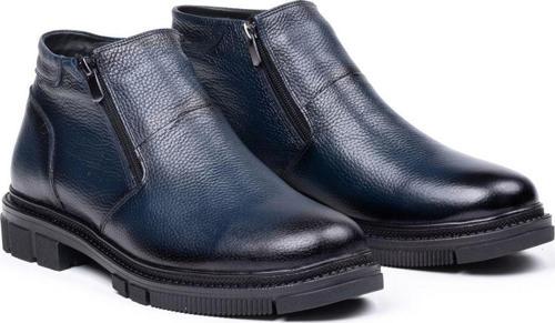 Hakiki Deri Erkek Bot, Kışlık Günlük Kürklü Bot , Fermuarlı Bot Lacivert 43