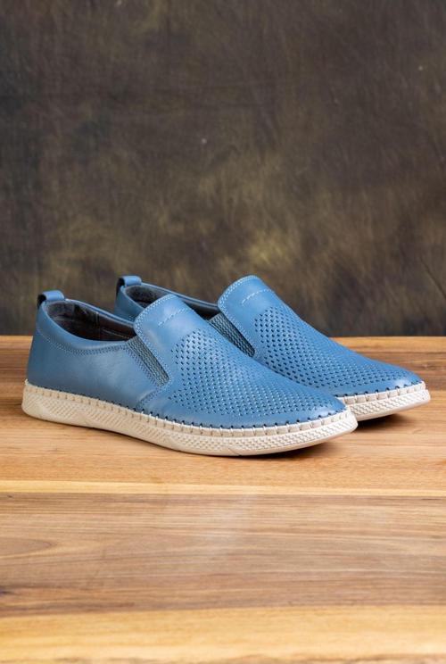 Erkek Hakiki Deri Ayakkabı, Günlük Ayakkabı, Yazlık Ayakkabı , Loafer Ayakkabı Mavi 42