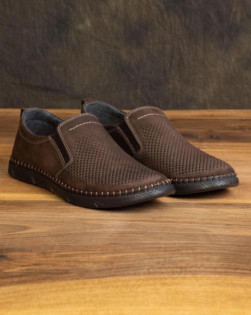 Erkek Hakiki Deri Günlük Yazlık Ayakkabı Kahverengi 42