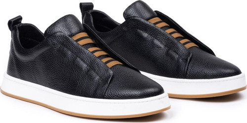 Erkek Hakiki Deri Lastikli Sneaker, Casual Ayakkabı, %100 Deri Ayakkabı, 4 Mevsim Erkek Sneaker Siyah 41