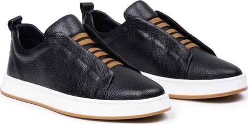 Erkek Hakiki Deri Lastikli Sneaker, Casual Ayakkabı, %100 Deri Ayakkabı, 4 Mevsim Erkek Sneaker Siyah 40