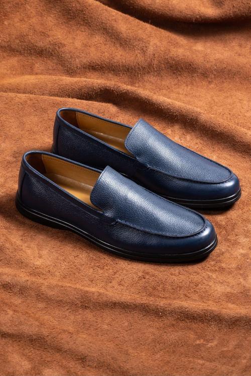%100 Hakiki Deri Erkek Ayakkabı, Günlük Ayakkabı, Loafer Ayakkabı Lacivert 40