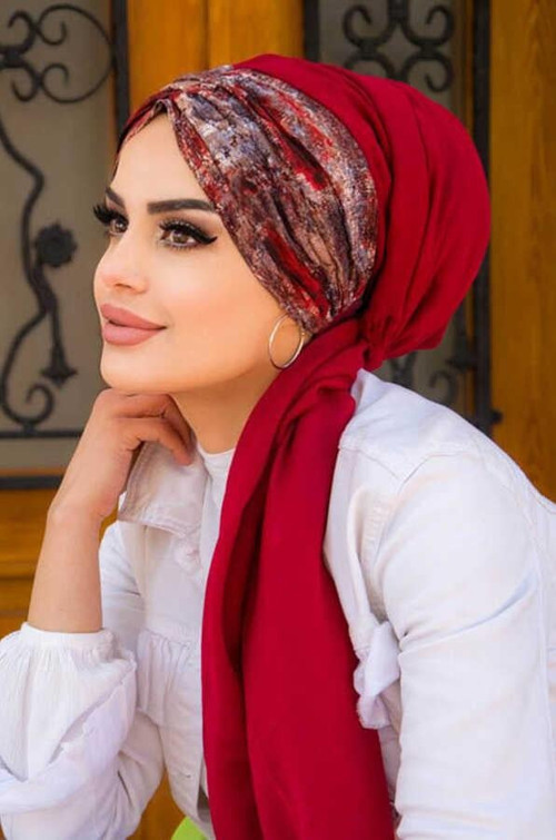 Bordo Batik Batik Desenli Hazır Şal