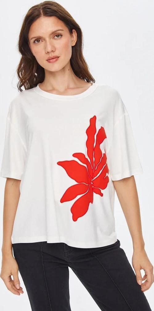Çiçek Aplikeli Yuvarlak Yaka Kadın Kısa Kol T-shirt 69541
