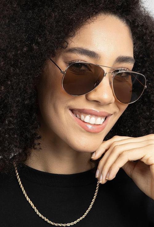 Tia Aviator Damla Model Metal Çerçeveli Gold-kahve Kadın Güneş Gözlüğü