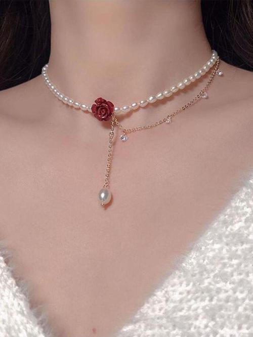 Pandora Tarzı Gül Charm Inci Kolye