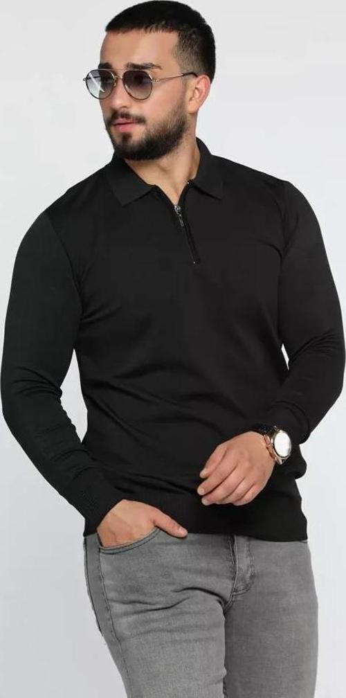 Slim Fit Erkek Polo Yaka Fermuarlı Triko Kazak-7032