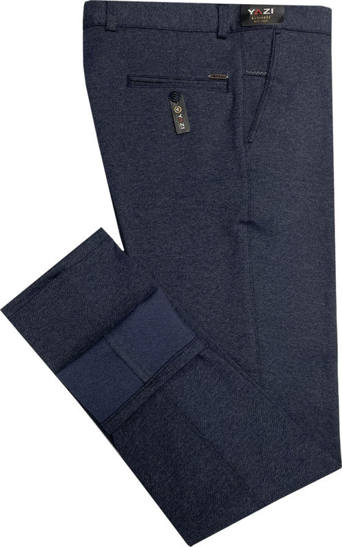Yazı Klasik Fit Likralı Erkek Mavi Kanvas Pantolon-6930