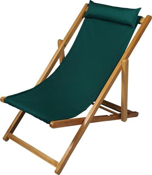 Ahşap Katlanabilir Taşınır Şezlong. Plaj, Bahçe, Teras, Balkon Şezlongu (Yeşil)