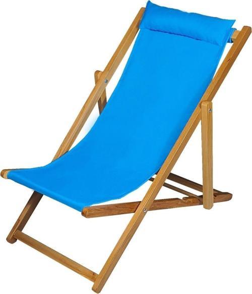 Ahşap Katlanabilir Taşınır Şezlong. Plaj, Bahçe, Teras, Balkon Şezlongu (Turkuaz)