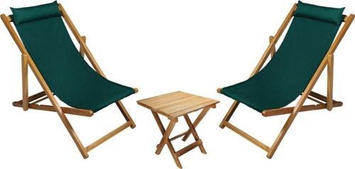 Ahşap Katlanabilir Taşınır Şezlong. Plaj, Bahçe, Teras, Balkon Şezlongu. 3 Lü Set (Haki)