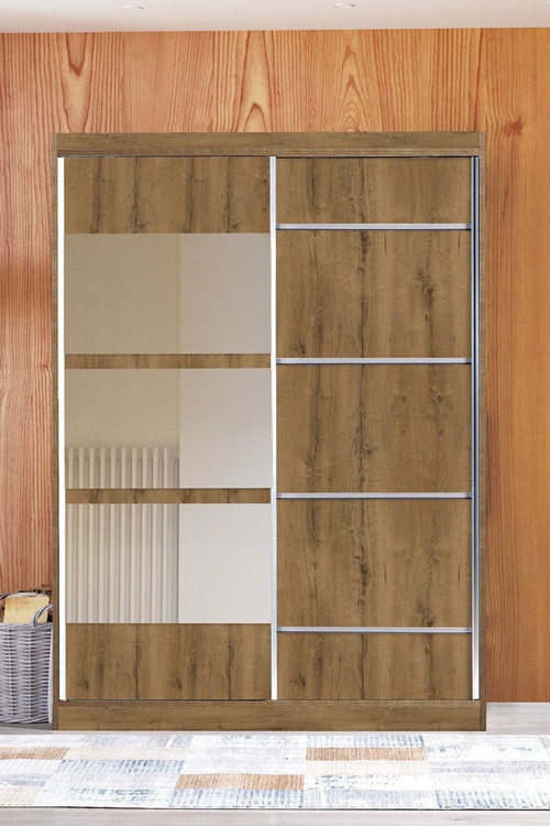 Nosa Kaf Aynalı Sürgü Kapaklı 2 Çekmeceli - Meşe 200x130x60 cm