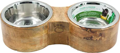 Kedi ve Köpek Figure Ahşap Kaplı İkili Mama ve Su Kabı Small