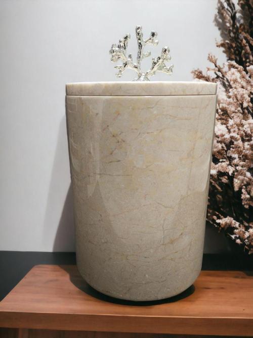 Urestone Mermer Pinterest Çöp Kovası-Mermer Kavanoz-Mermer Kapaklı Kutu-15X 20