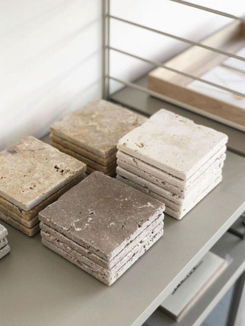 Urestone Traverten 4 Parça Bardak Altlığı-10 X 10 X 1 Cm-Traverten Bej Bardak Altlığı Seti 4 Adet