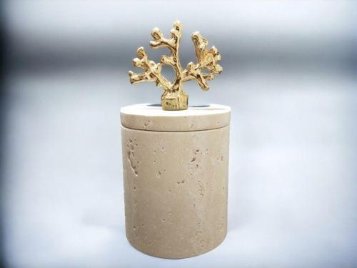 Urestone Traverten Mermer Pamukluk-Mermer Kapaklı Kutu-Gold Aksesuarlı