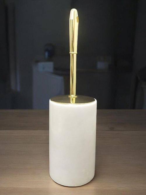 Urestone Mermer Wc Fırçası-Mermer Tuvalet Klozet Fırçası-Beyaz Mermer Gold Aksesuarlı