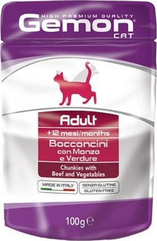 Gemon Pouch Yetişkin Sığır Etli Sebzeli Premium Kedi Maması 100g