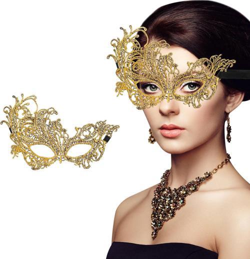 Altın Renk Dantel Maske Dantelli Parti Maskesi 16 No