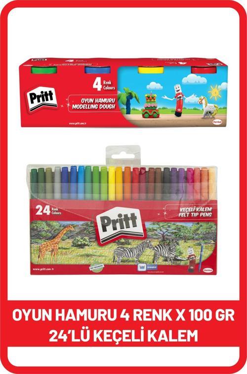 24'lü Keçeli Kalem + Pritt oyun hamuru 4 renk x 100 gr